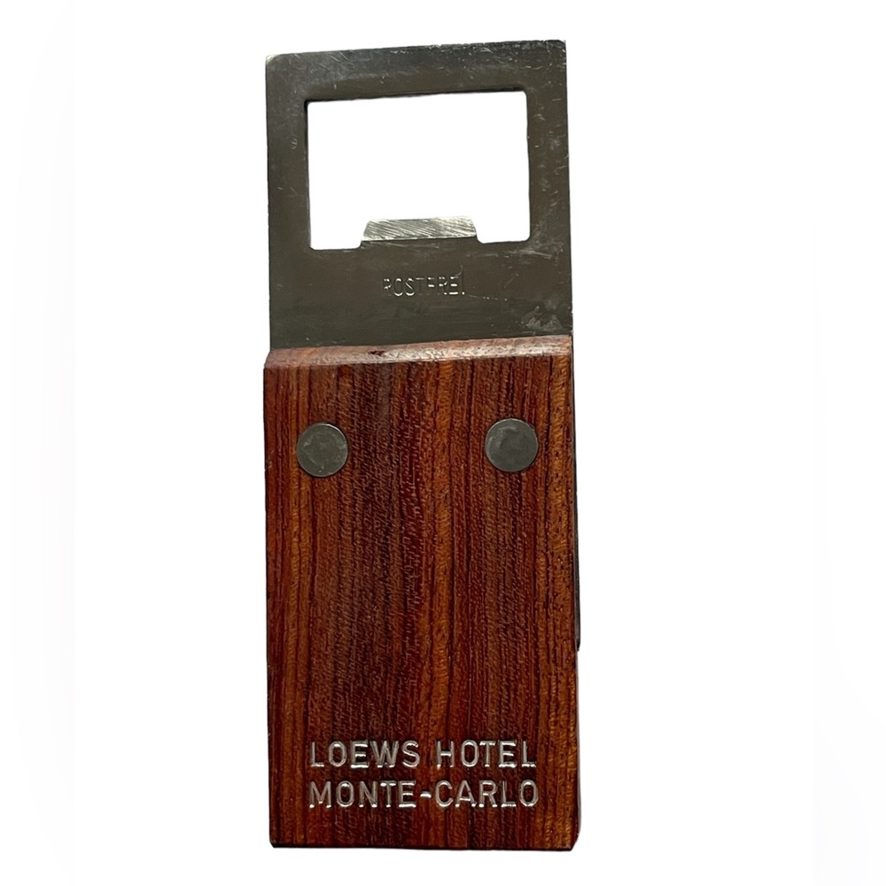 Vintage Loews Monte Carlo Hotel Rostfrei Germany Bottle Opener Wood Hotelier